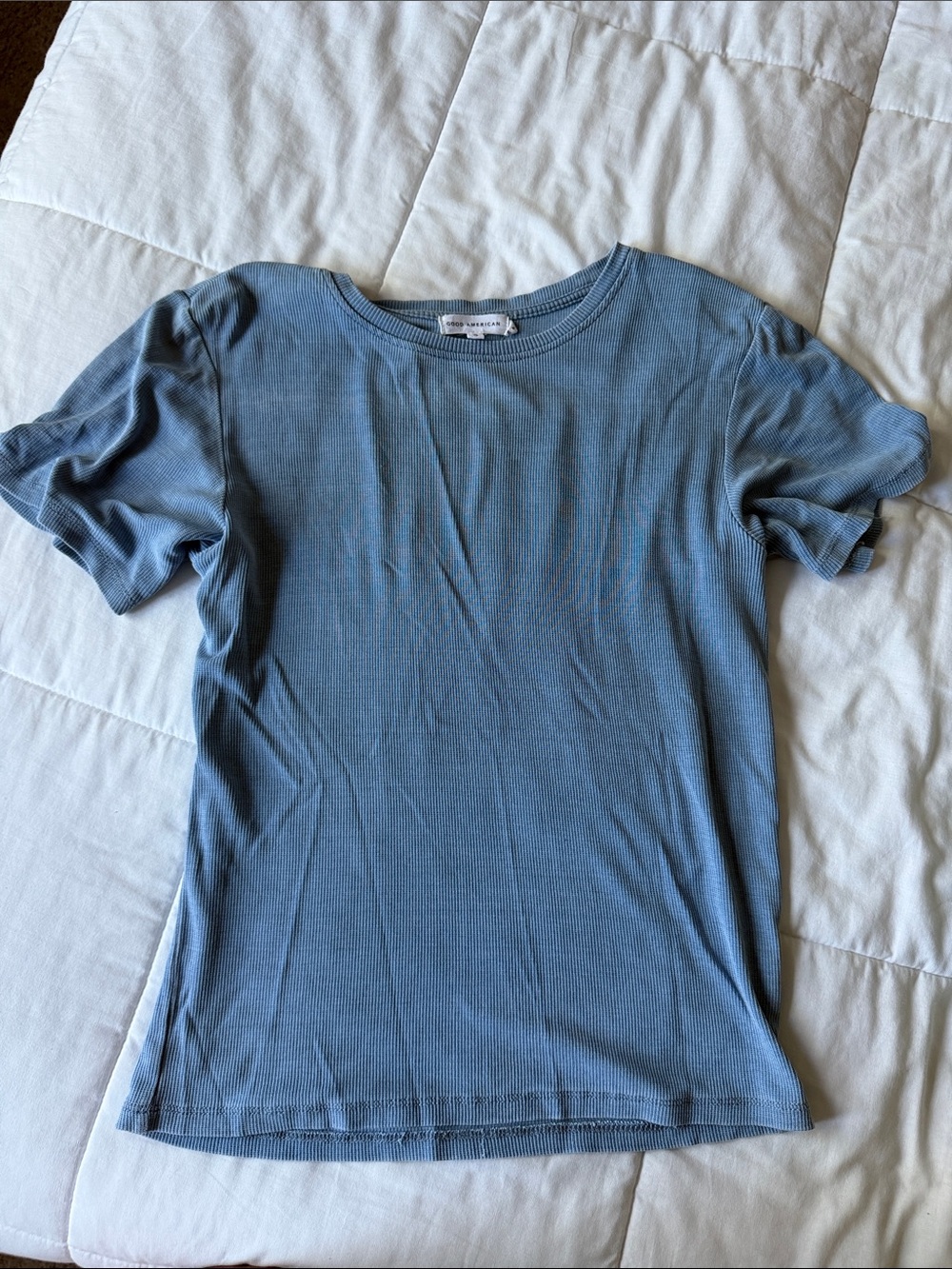 Good American Light Blue Ribbed Short-Sleeve Top